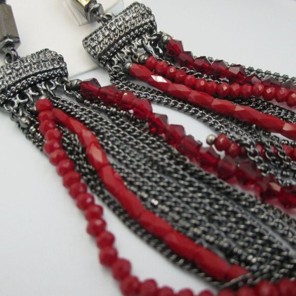 Chico's Red Tassel Beaded Chain Statement Earrings - Picture 6 of 7